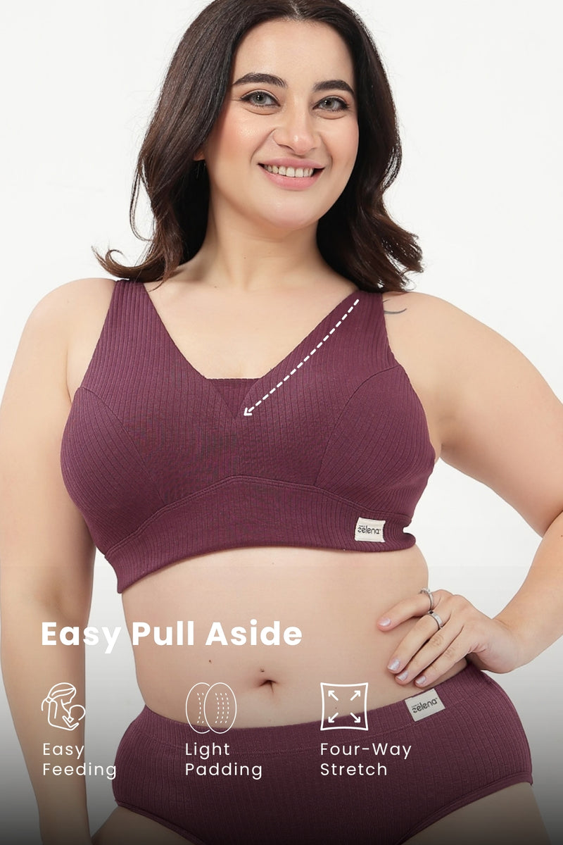 Natural Shape Wide Rib Bra - Dark Berry