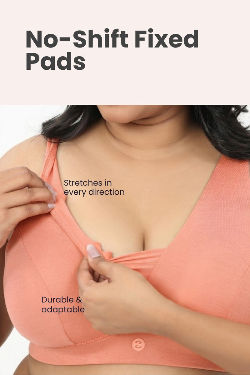 Fixed Padded Modal Maternity Bra with Support - Coral