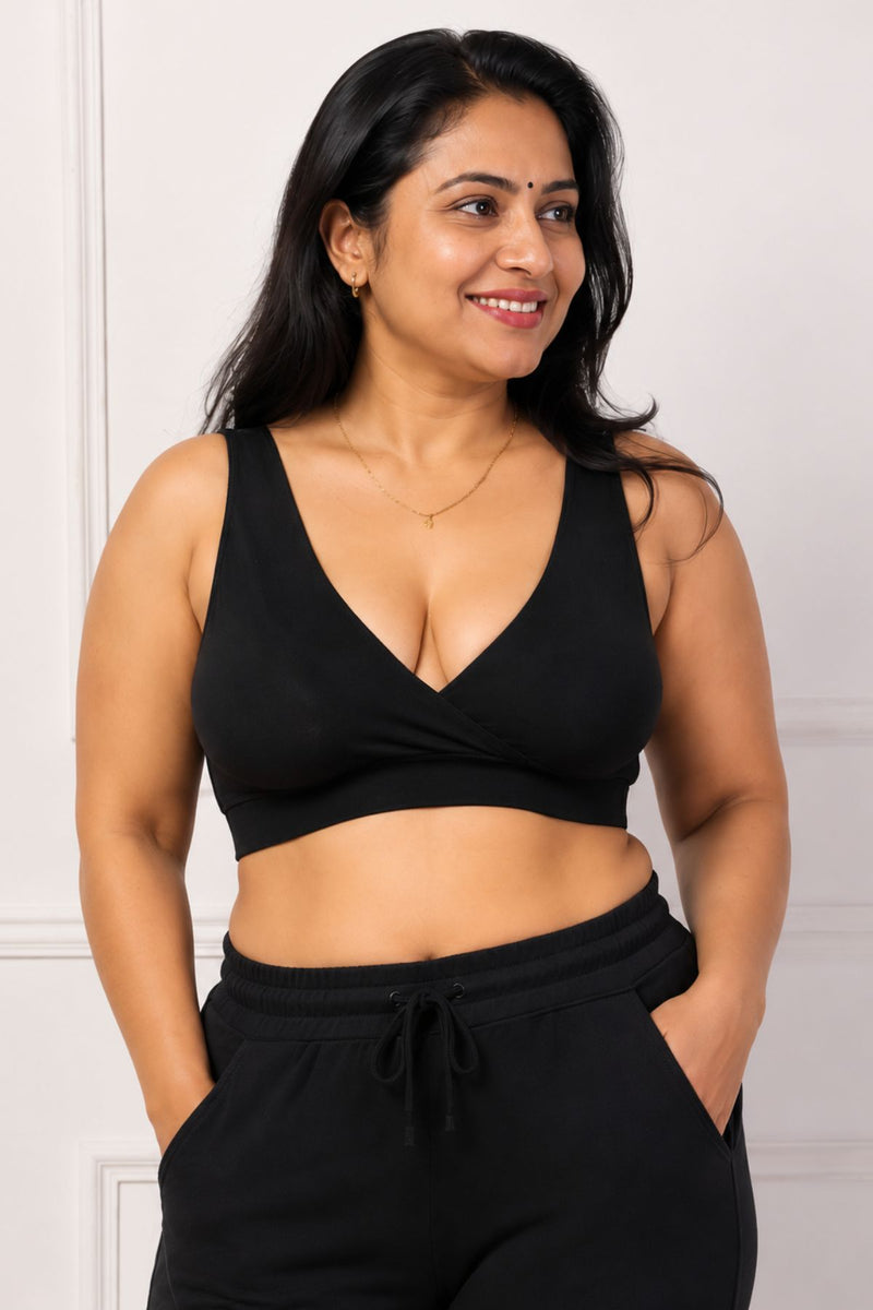 247 (Upgraded) Black Modal Padded Maternity Feeding Bra