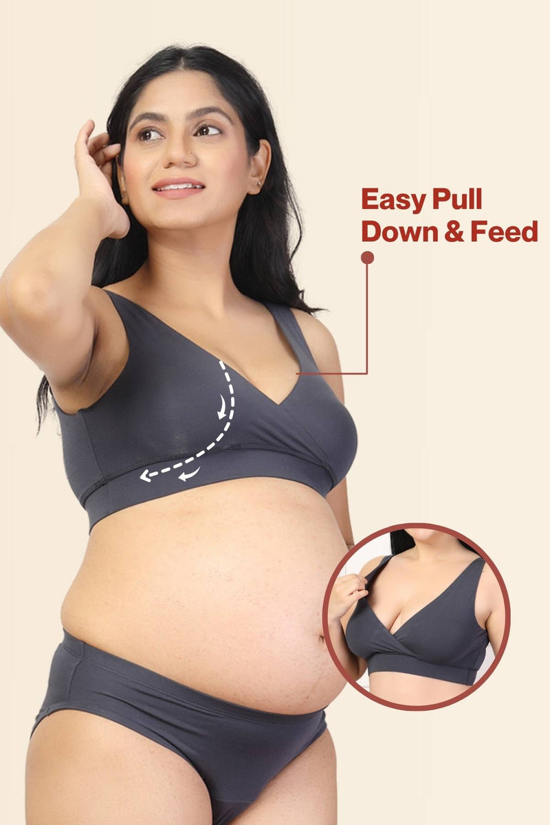 Back view shows wide supportive straps and hook-and-eye closure for fit.