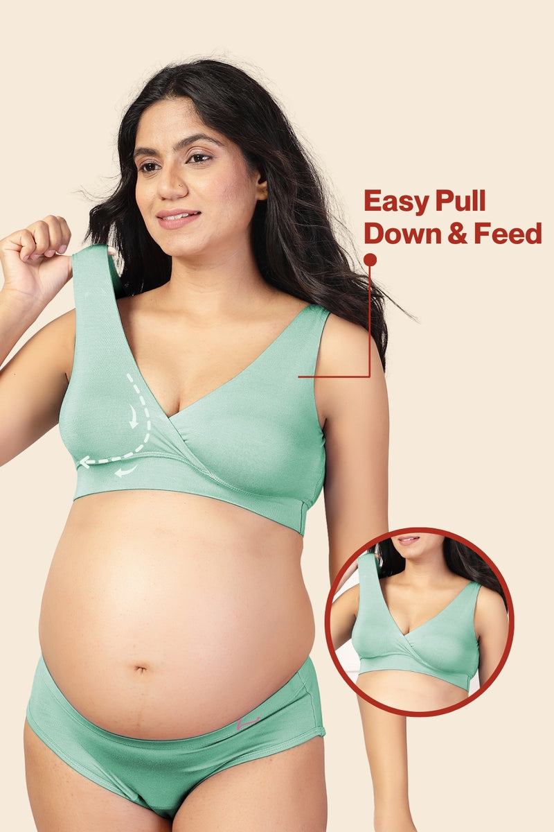Back view shows wide supportive straps and hook-and-eye closure for fit.