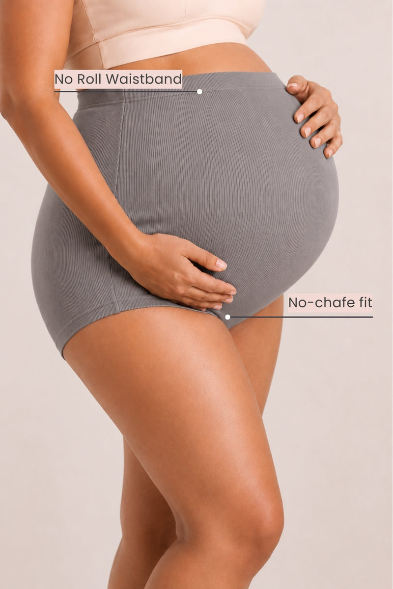 Pregnancy Panty – Over-the-Belly (Rib Textured) - Light Grey