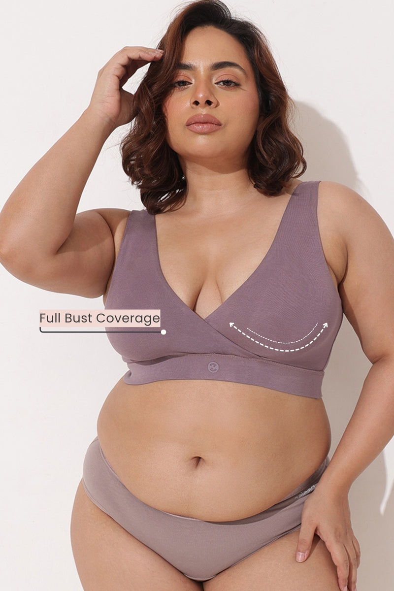247 (Upgraded) Modal Padded Maternity Feeding Bra - Purple Grey