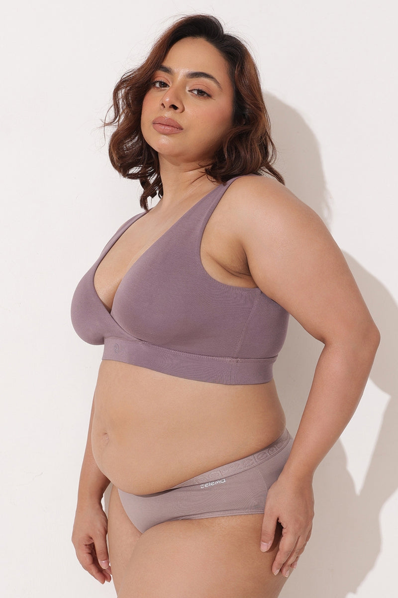 247 (Upgraded) Modal Padded Maternity Feeding Bra - Purple Grey