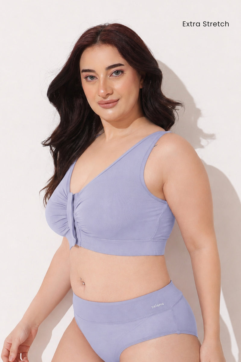 Ruched Tape-Button Nursing Bra - Mist