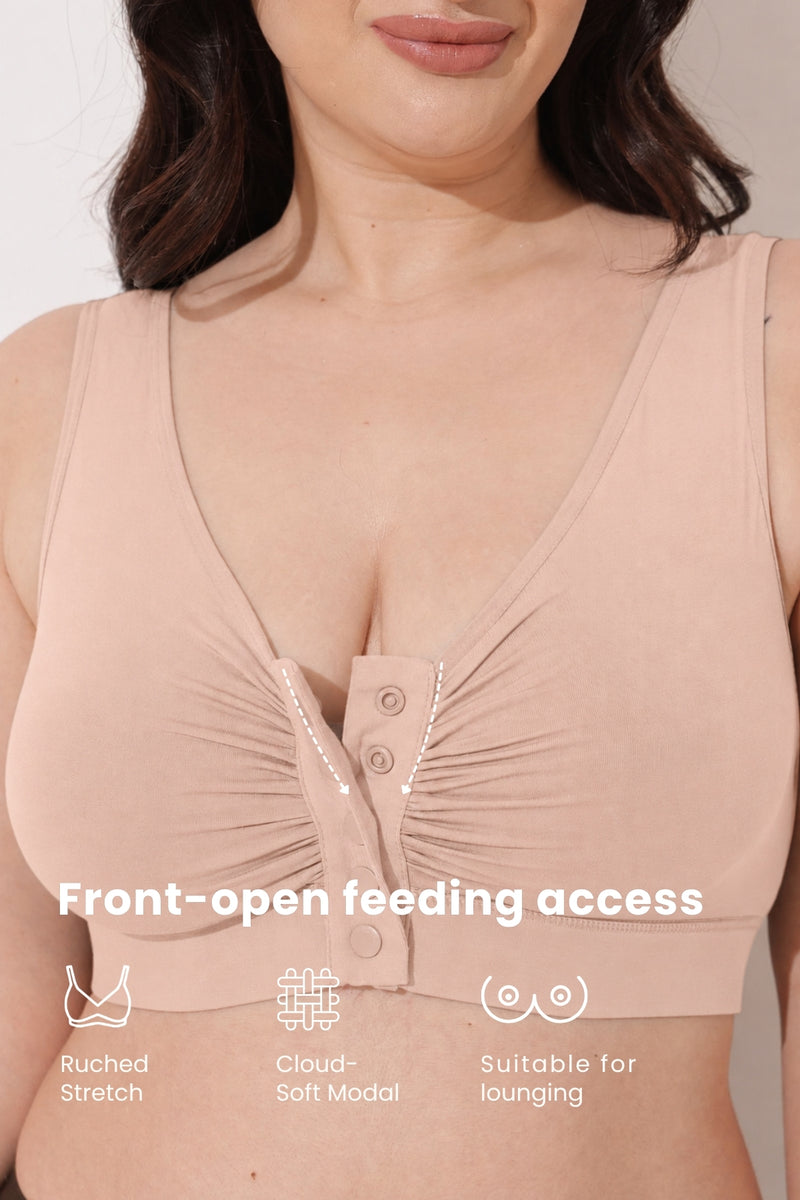 Ruched Modal Front-Open Bra with G-Hook - Nude Almond