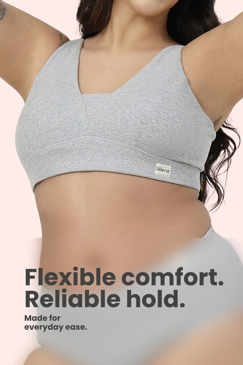 Natural Shape Fine Rib Bra - Grey Melange