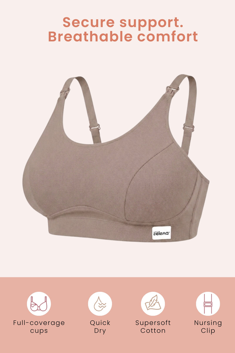 Riva Fine-Rib Cotton Feeding Bra - Dark Skin