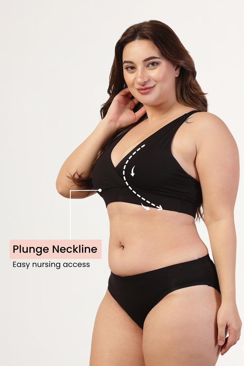 247 Extra Support Cotton Feeding Bra with Adjuster - Black