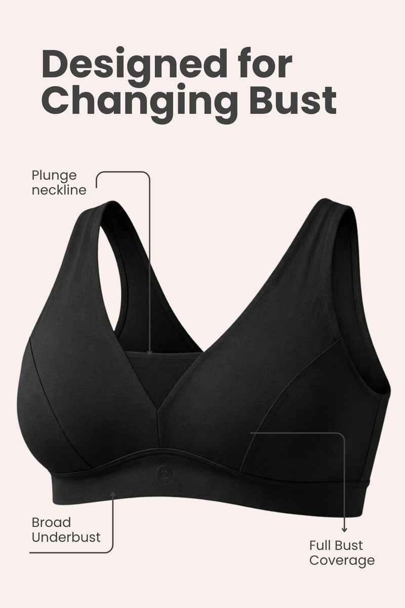 Fixed Padded Modal Maternity Bra with Support - Black