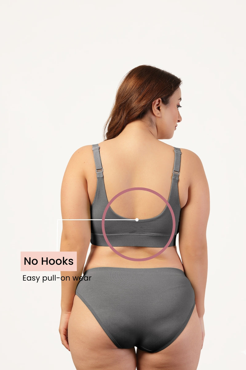 247 Extra Support Cotton Feeding Bra with Adjuster - Dark Grey