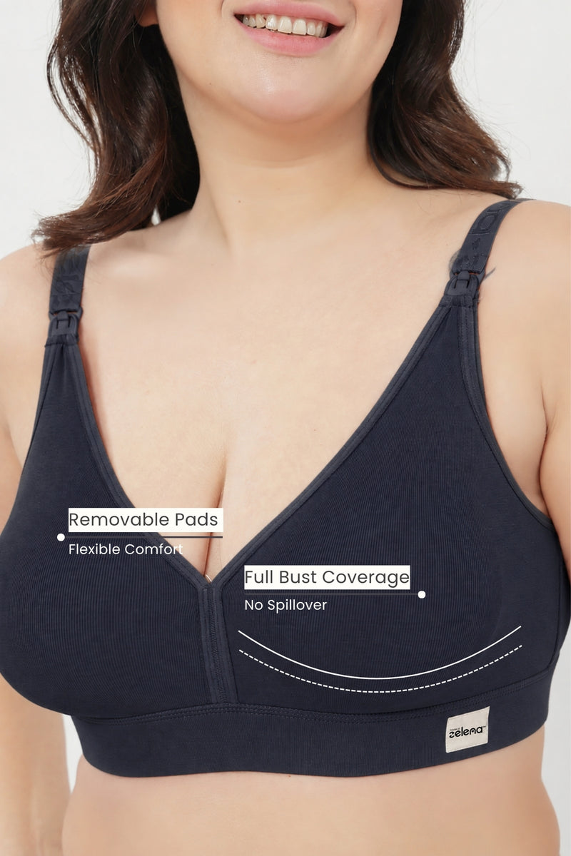 Lira Ribbed Cotton Nursing Padded Bra - Navy