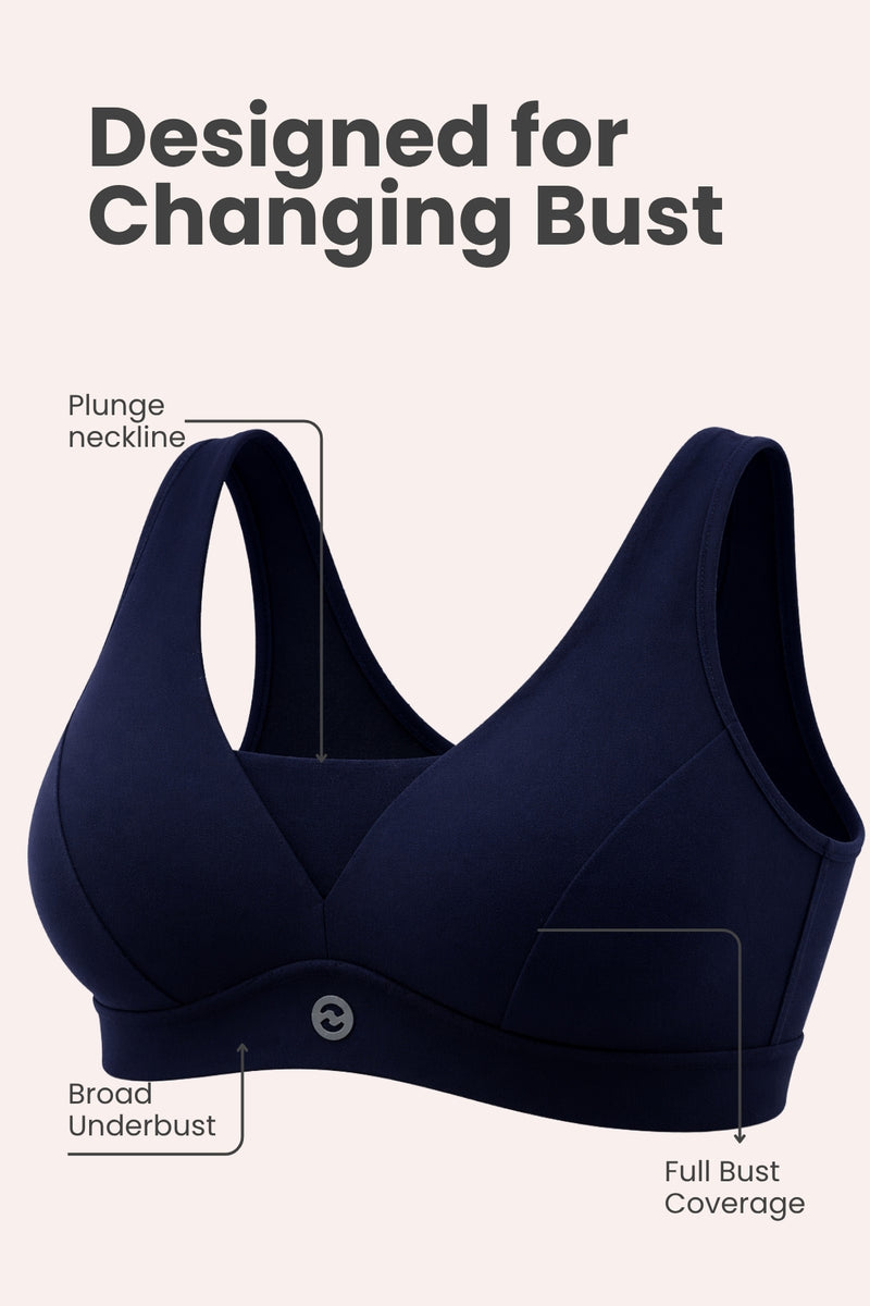 Fixed Padded Modal Maternity Bra with Support - Navy