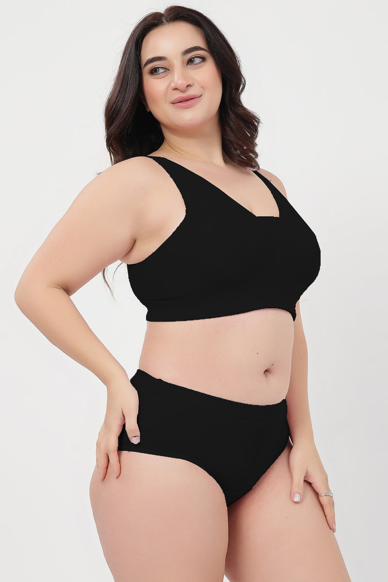 Sera Fine Rib Mid Rise Hipster - Black
