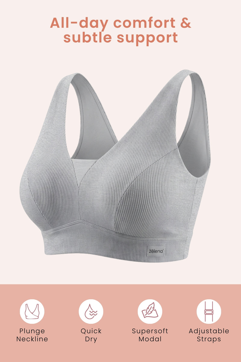 Sera Fine-Rib Bra - Grey Melange