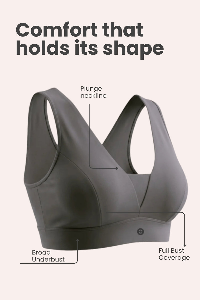 SecureFit Cotton Fixed-Pad Bra - Dark Grey