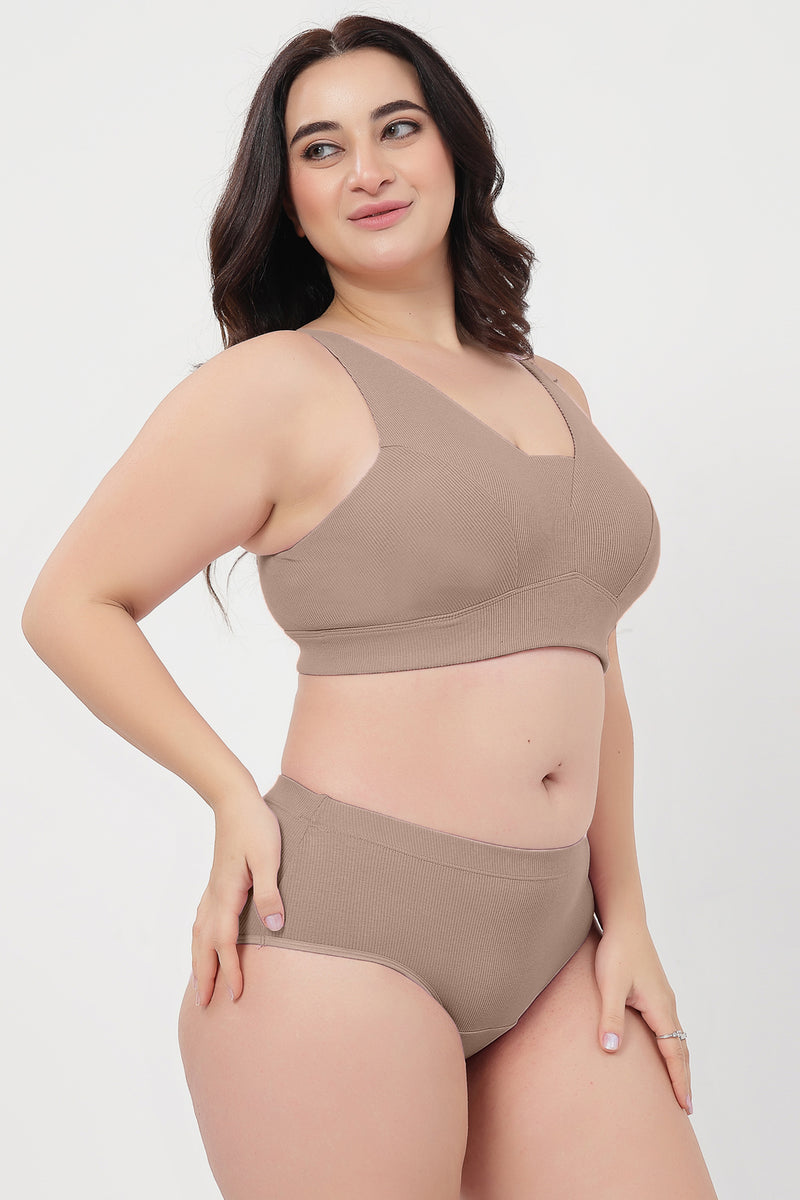 Sera Fine Rib Mid Rise Hipster - Skin