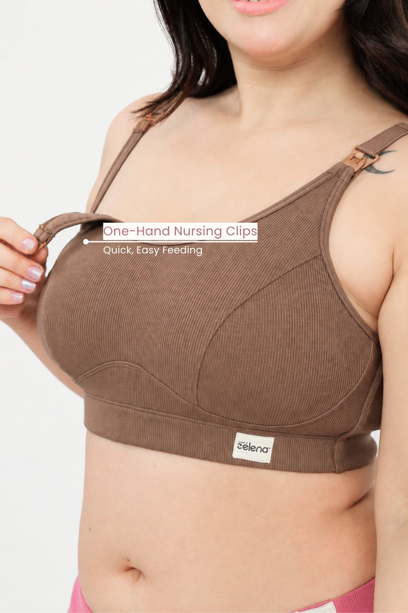 Riva Fine-Rib Cotton Feeding Bra - Mocha