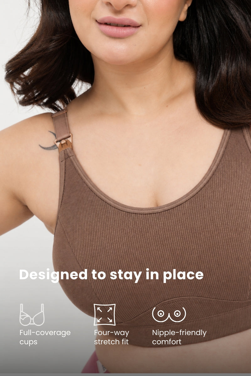 Riva Fine-Rib Cotton Feeding Bra - Mocha