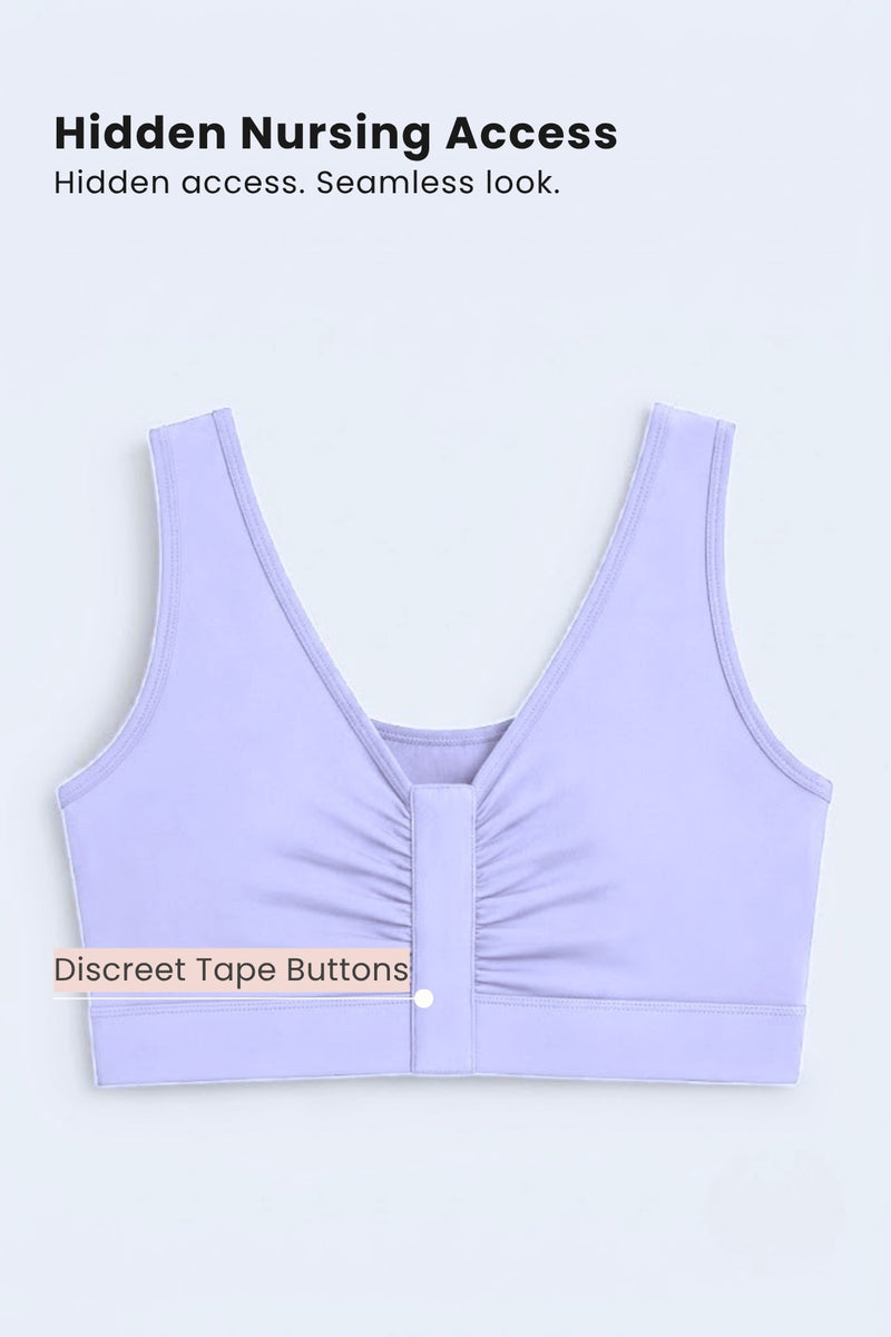 Ruched Tape-Button Nursing Bra - Mist