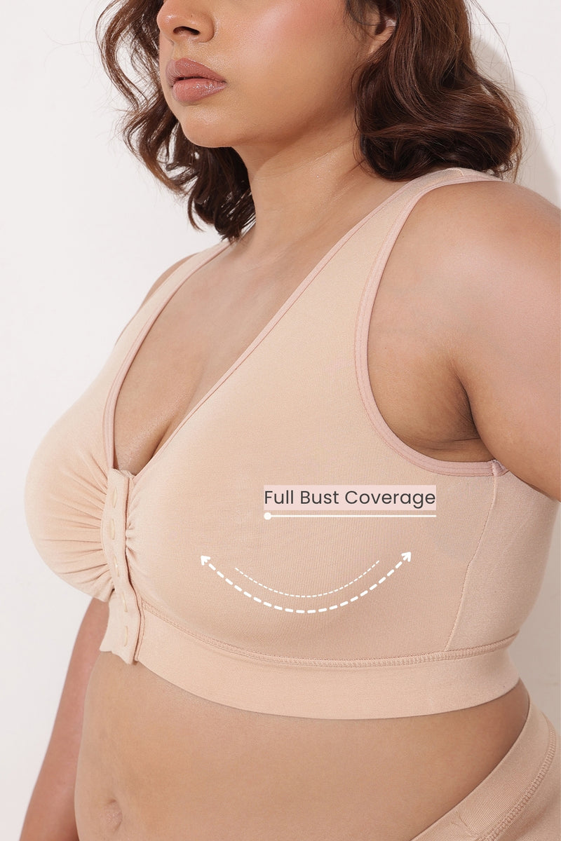 Ruched Modal Front-Open Bra with G-Hook - Nude Almond
