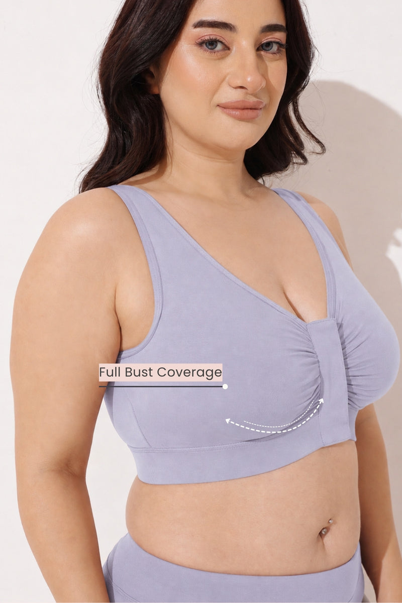 Ruched Tape-Button Nursing Bra - Mist