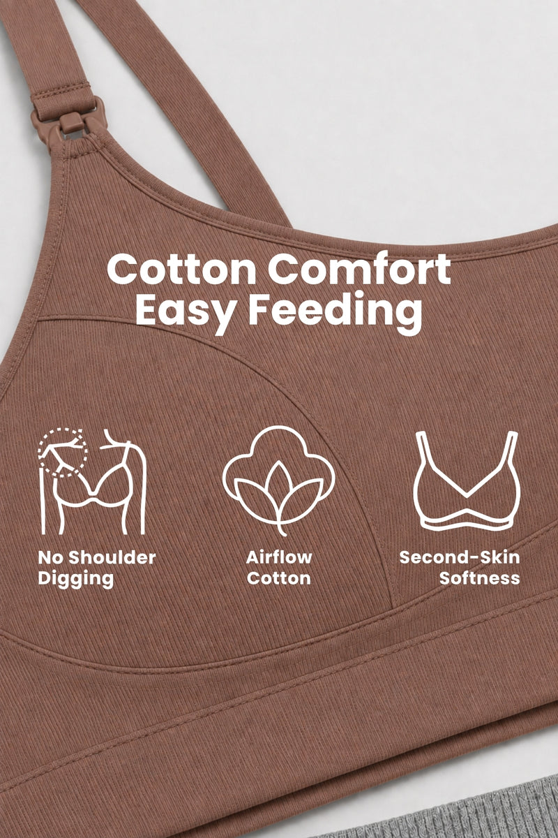 Riva Fine-Rib Cotton Feeding Bra - Mocha