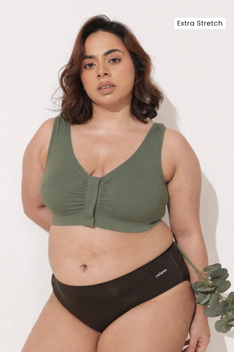 Ruched Invisible Button Nursing Bra - Sage Green