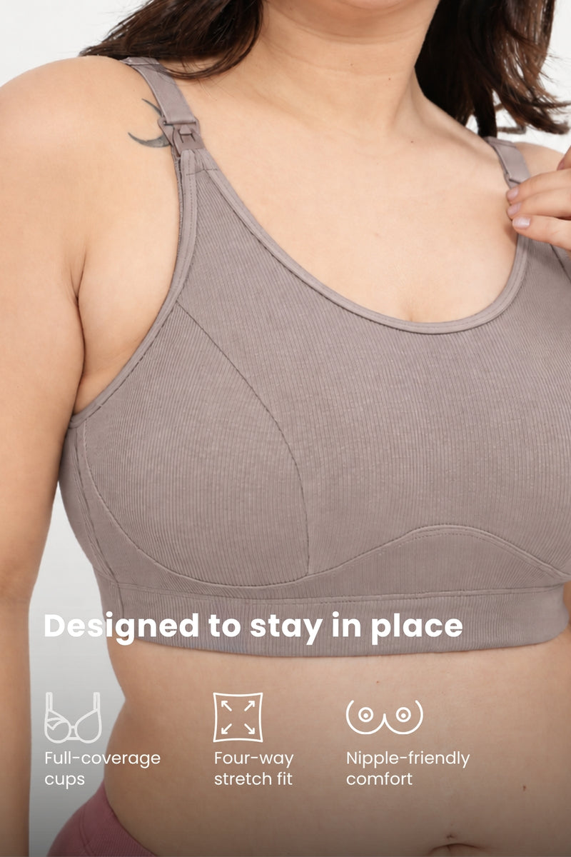 Riva Fine-Rib Cotton Feeding Bra - Dark Skin