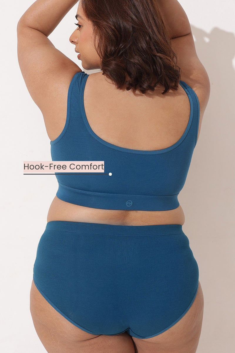 Ruched Modal Front-Open Bra with G-Hook - Airforce