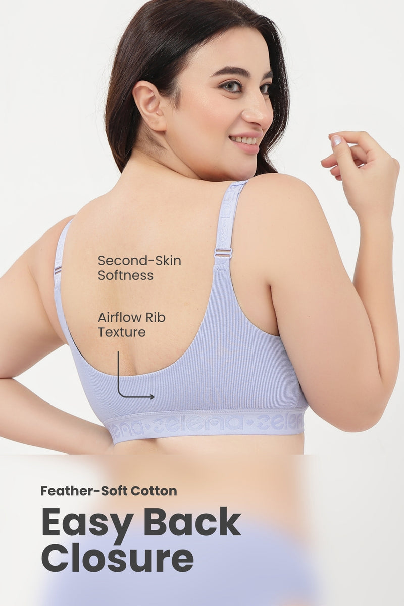 Zena Fine-Rib Bra - Soft Blue
