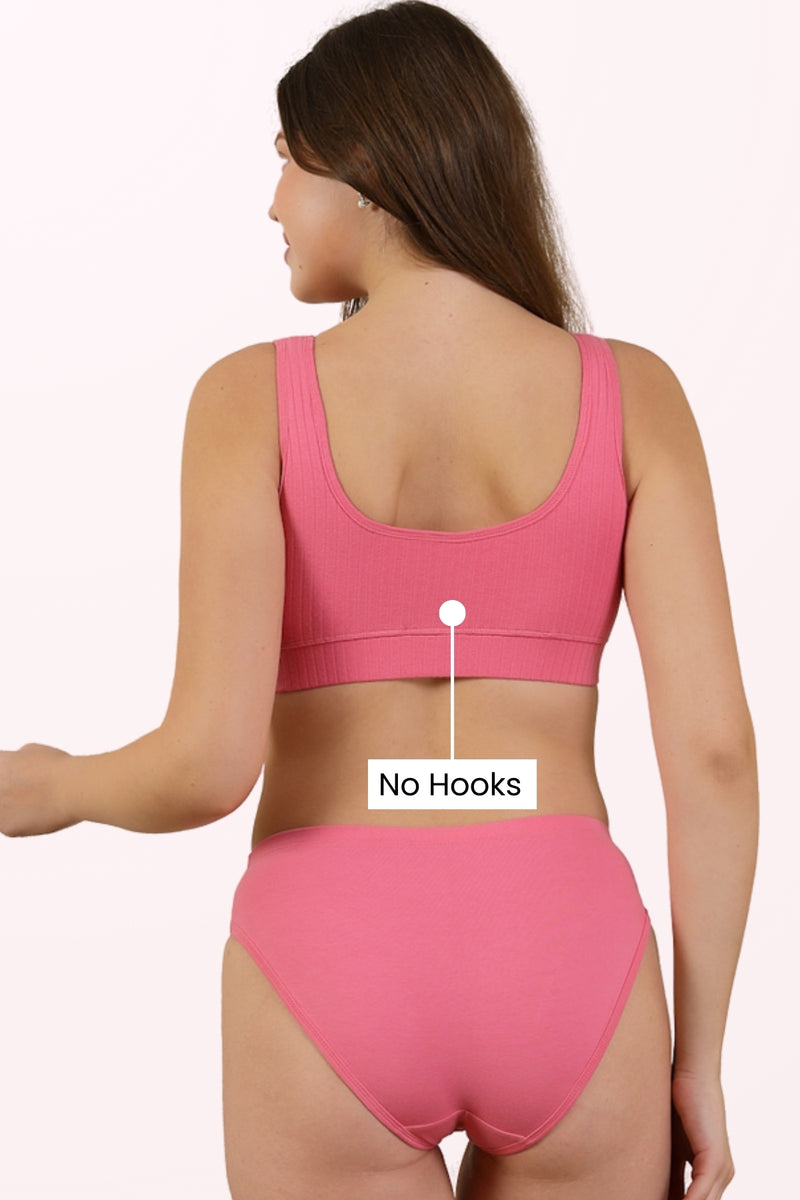 Nursing Ribbed Cotton Pink Lounge Bra