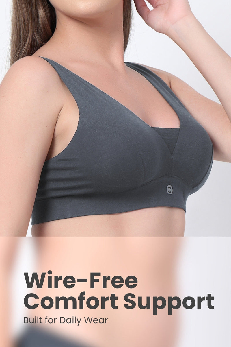 Fixed Padded Modal Maternity Bra with Support - Steel Grey