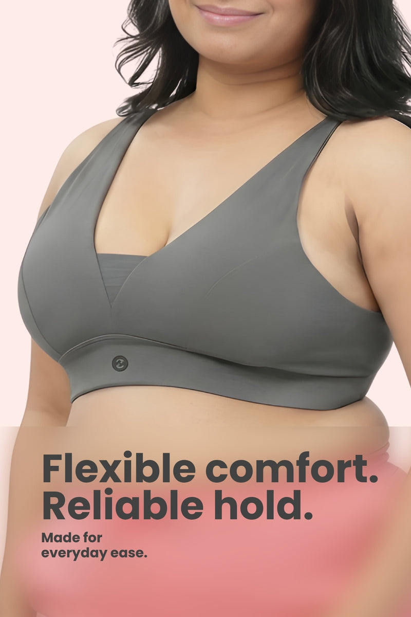 SecureFit Cotton Fixed-Pad Bra - Dark Grey