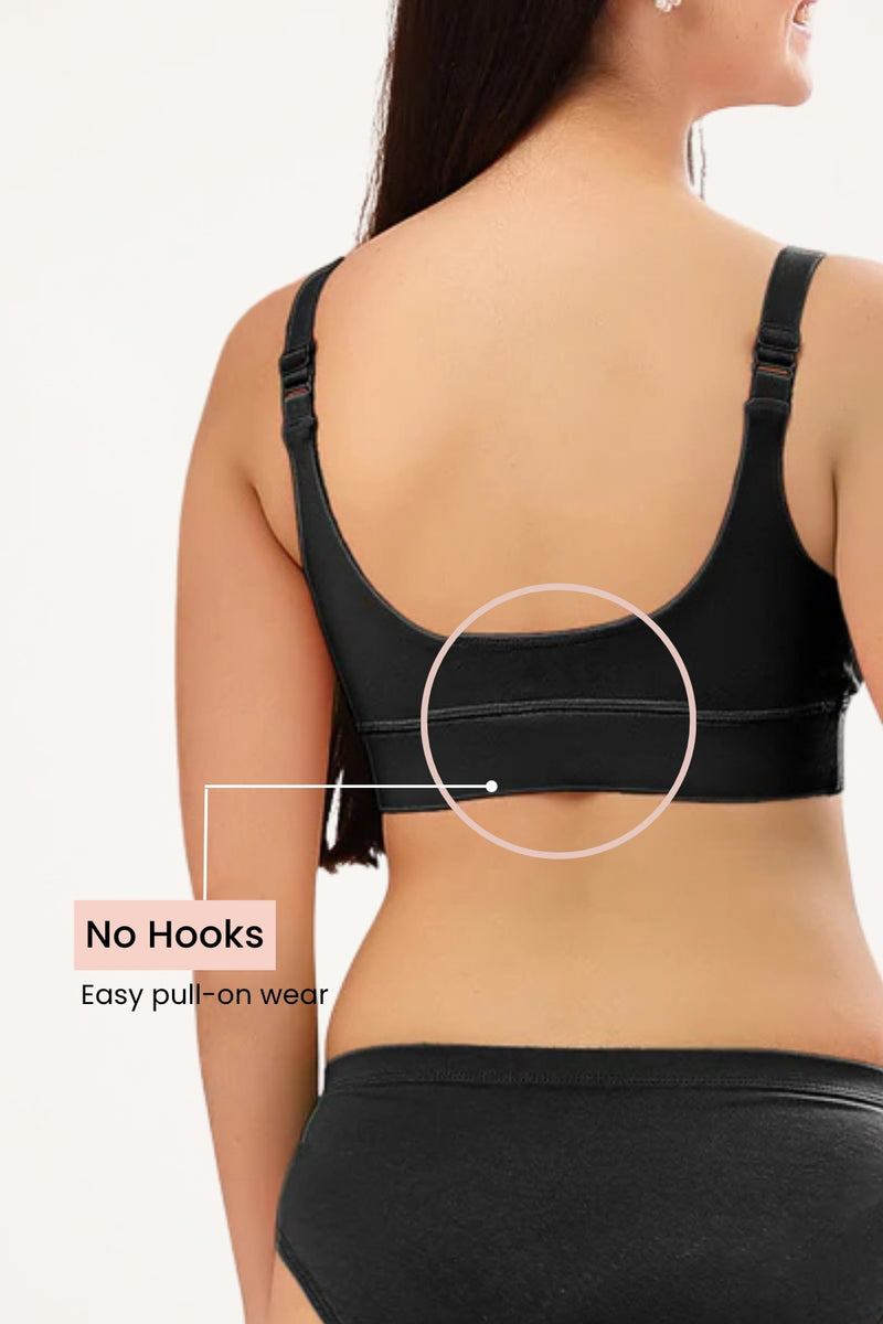 247 Extra Support Cotton Feeding Bra with Adjuster - Black