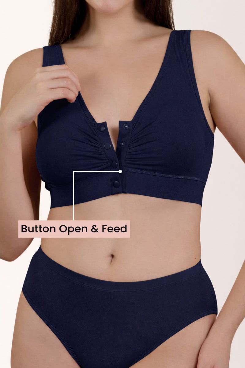 Ruched Modal Front-Open Bra - Navy