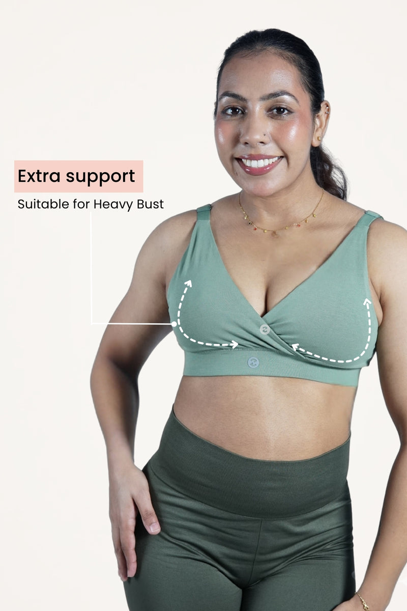 247 Extra Support Cotton Feeding Bra with Adjuster - Medium Green