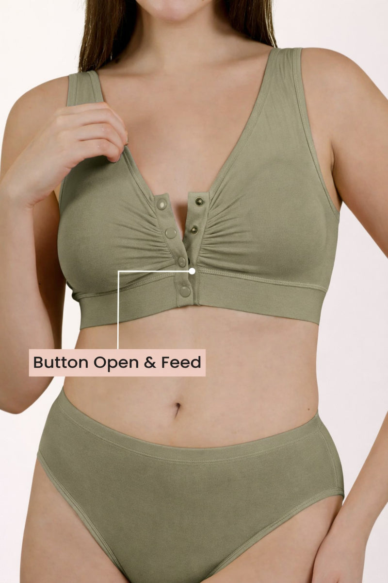 Ruched Modal Front-Open Bra - Matcha
