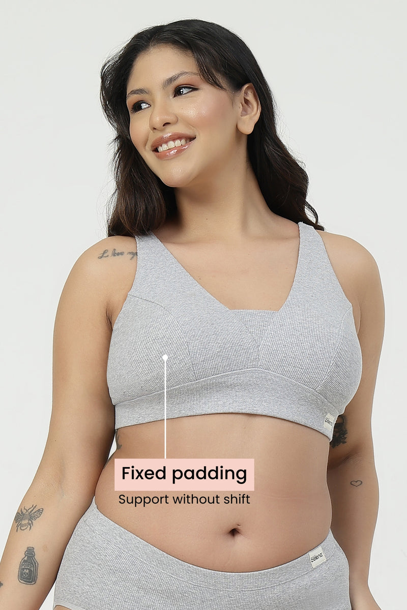 Sera Fine-Rib Bra - Grey Melange