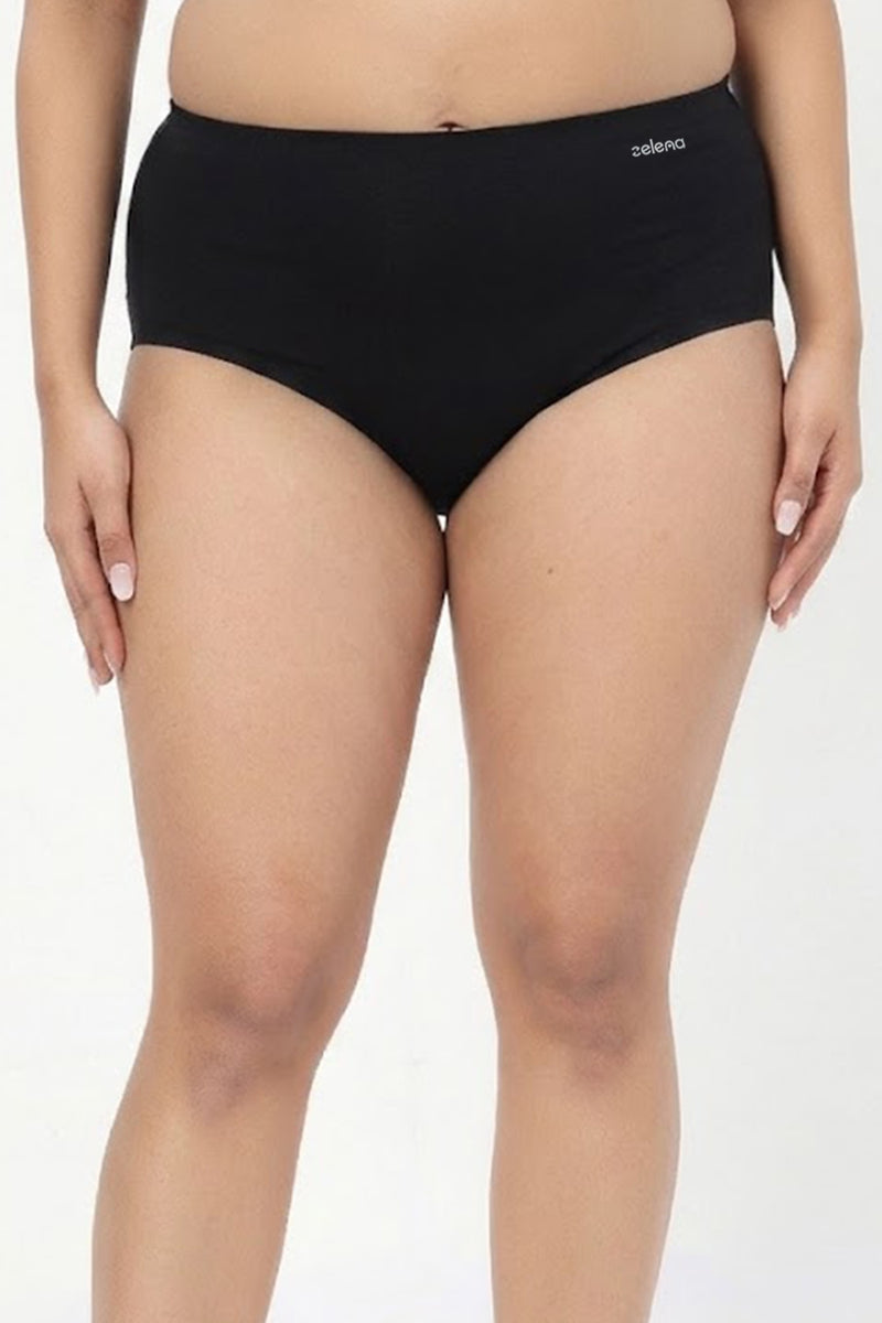 Black cotton panty featuring stretchable cotton fabric for all-day wear.