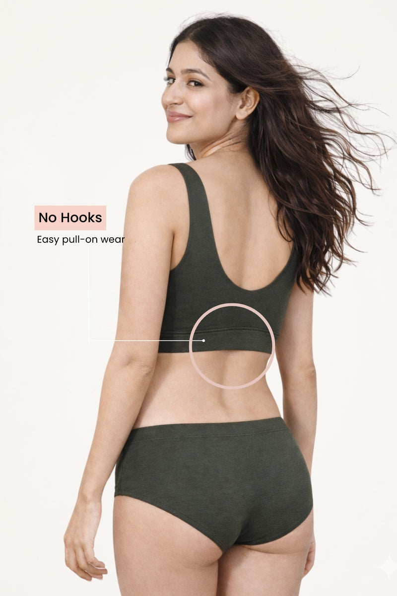 247 (Upgraded) Army Green Modal Padded Maternity Feeding Bra