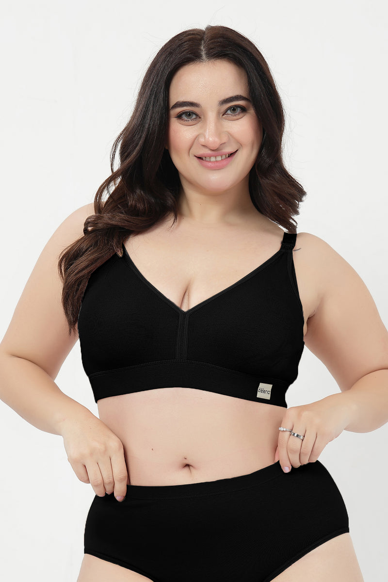 Lira Ribbed Cotton Nursing Padded Bra - Black