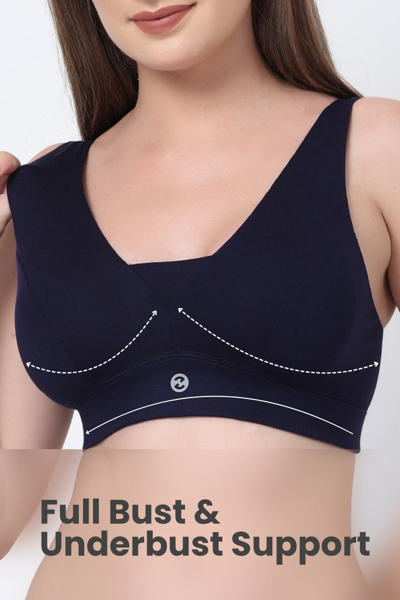 Fixed Padded Modal Maternity Bra with Support - Navy