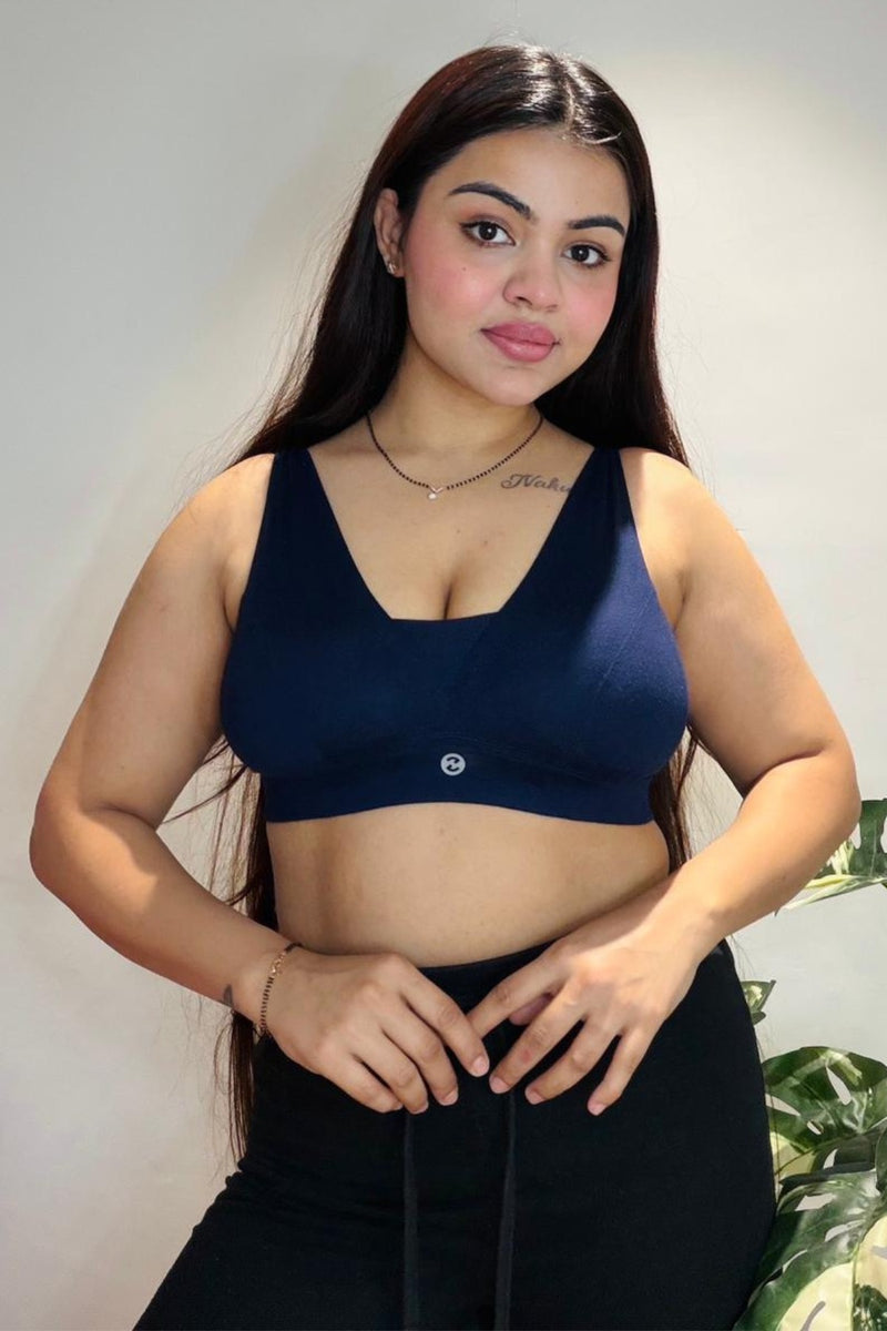 Fixed Padded Modal Maternity Bra with Support - Navy