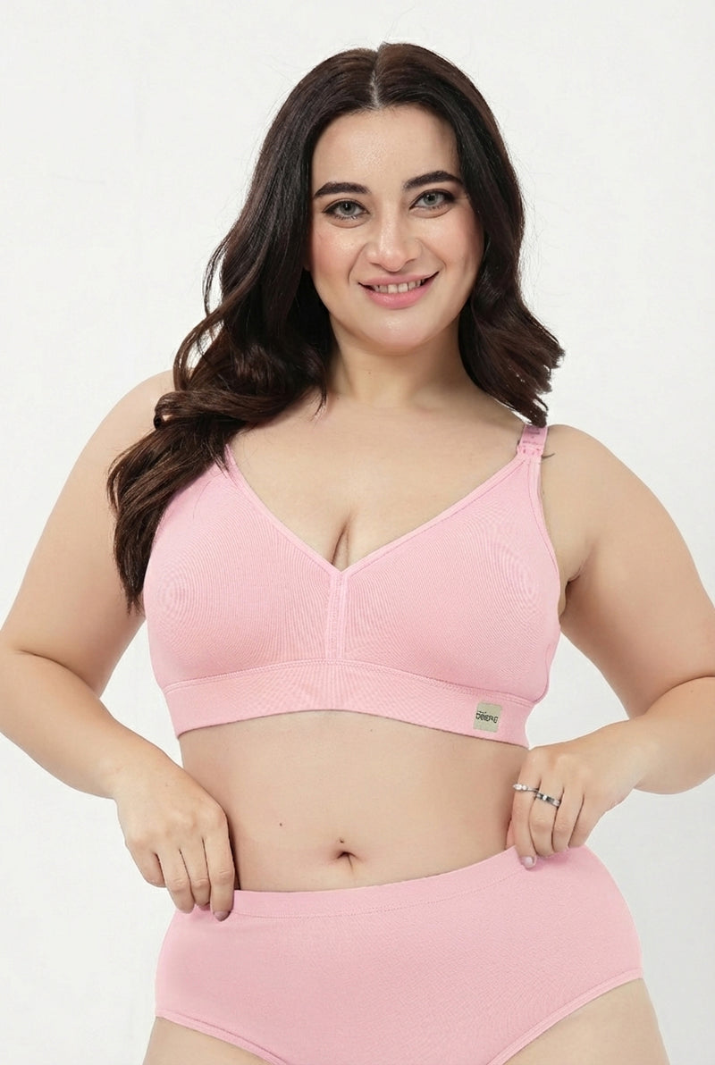 Lira Ribbed Cotton Nursing Padded Bra - Baby Pink