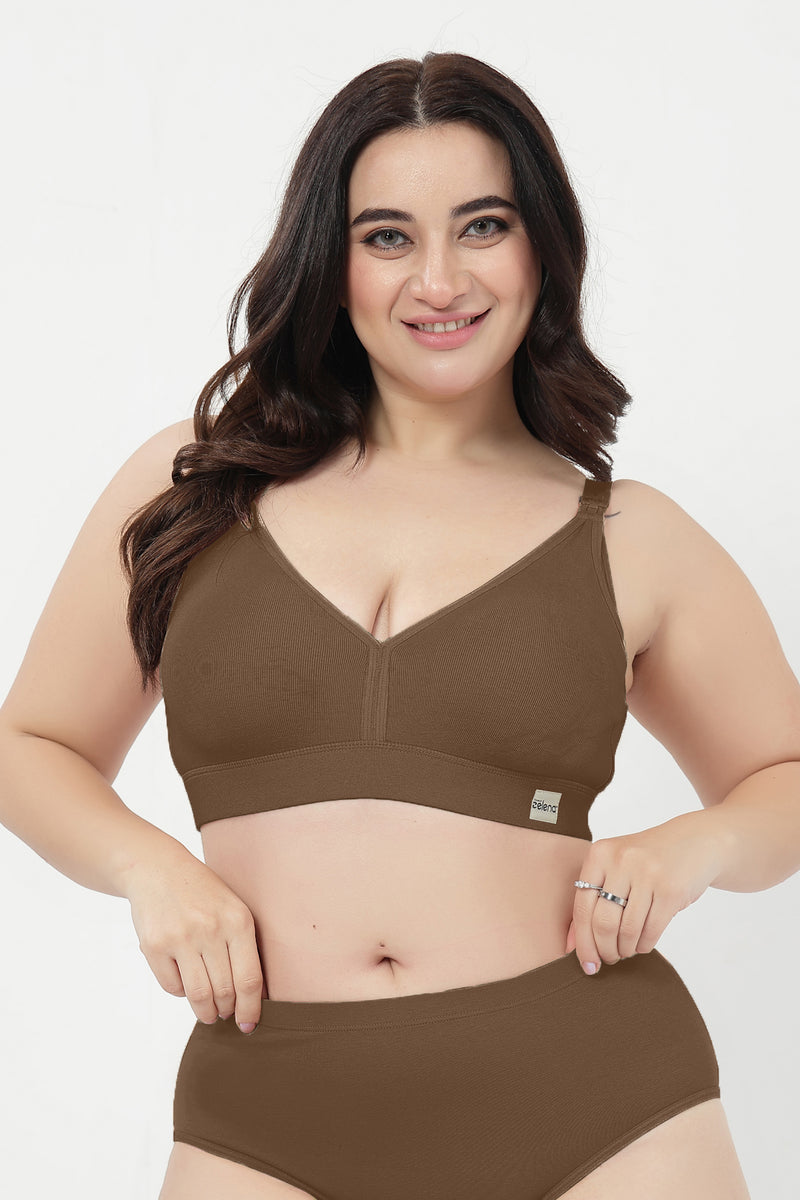 Lira Ribbed Cotton Nursing Padded Bra - Mocha