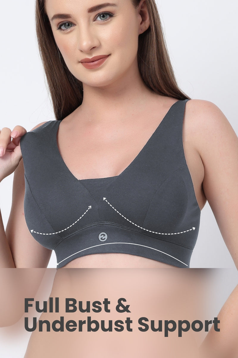Fixed Padded Modal Maternity Bra with Support - Steel Grey