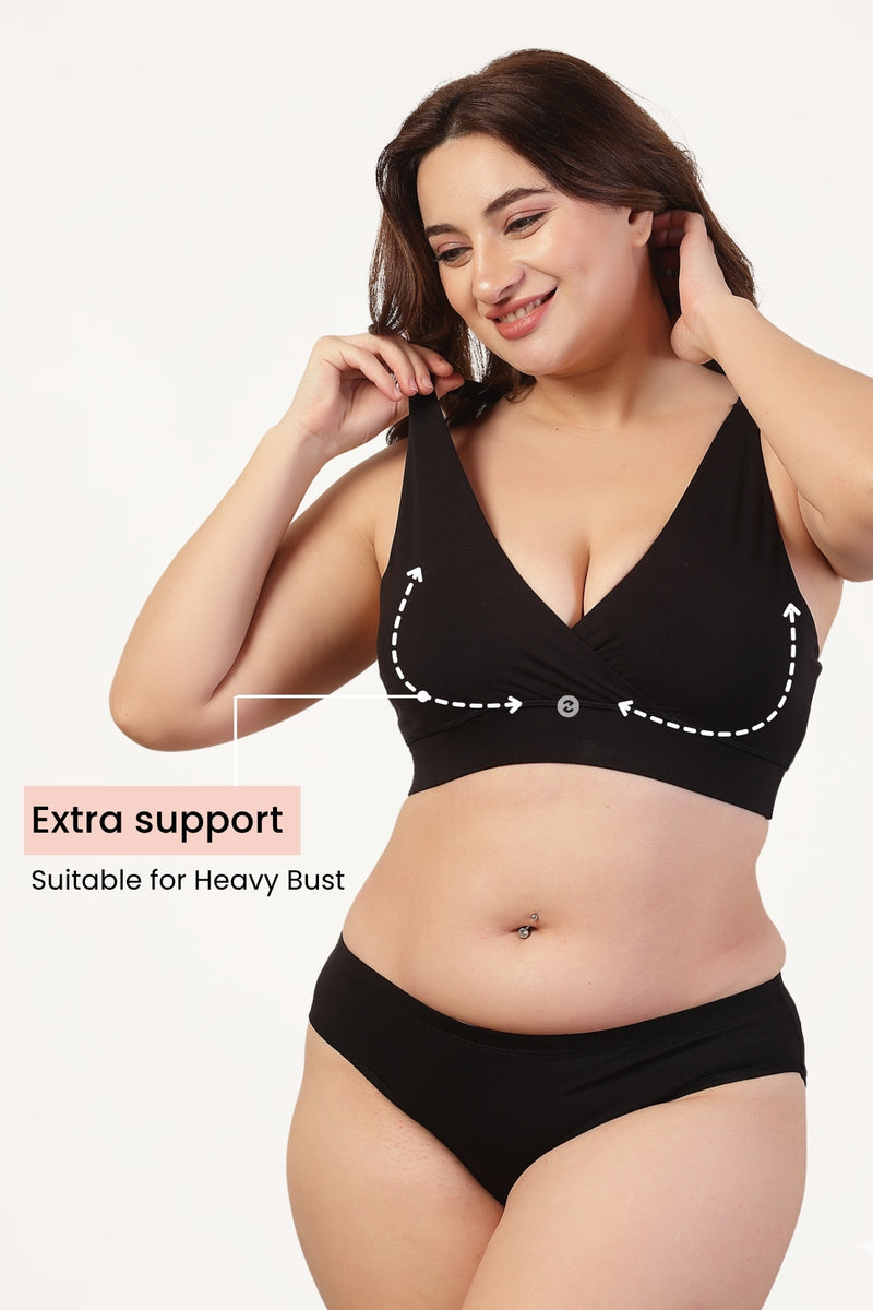 247 Extra Support Cotton Feeding Bra with Adjuster - Black