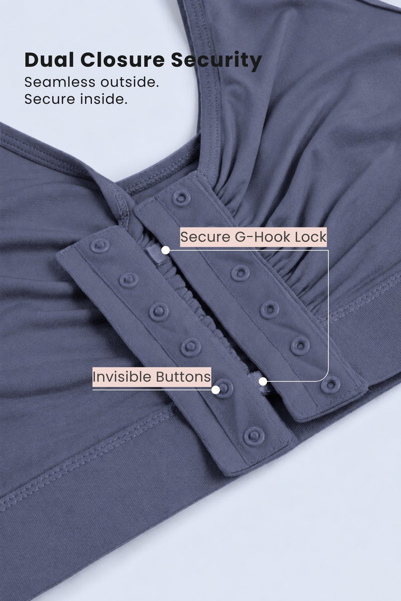 Ruched Invisible Button Nursing Bra - Future Dusk