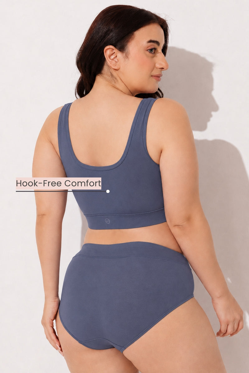 Ruched Invisible Button Nursing Bra - Future Dusk